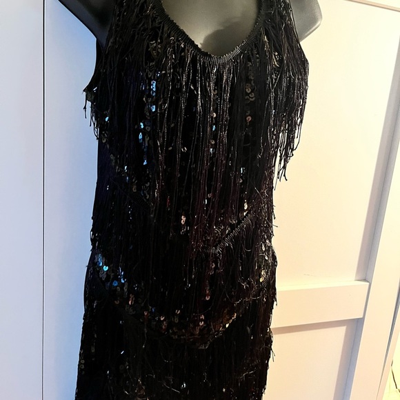 Black Sequin Fringe dress vintage Gatsby dress fringe sequence stampede western - Picture 2 of 11